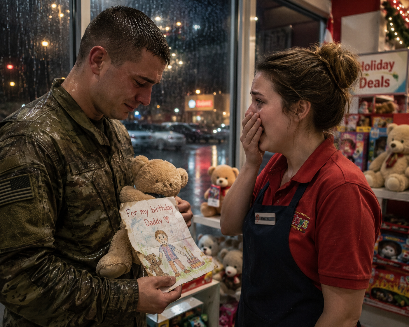 The Soldier Waited Outside the Toy Store in the Rain for One Heartbreaking Reason