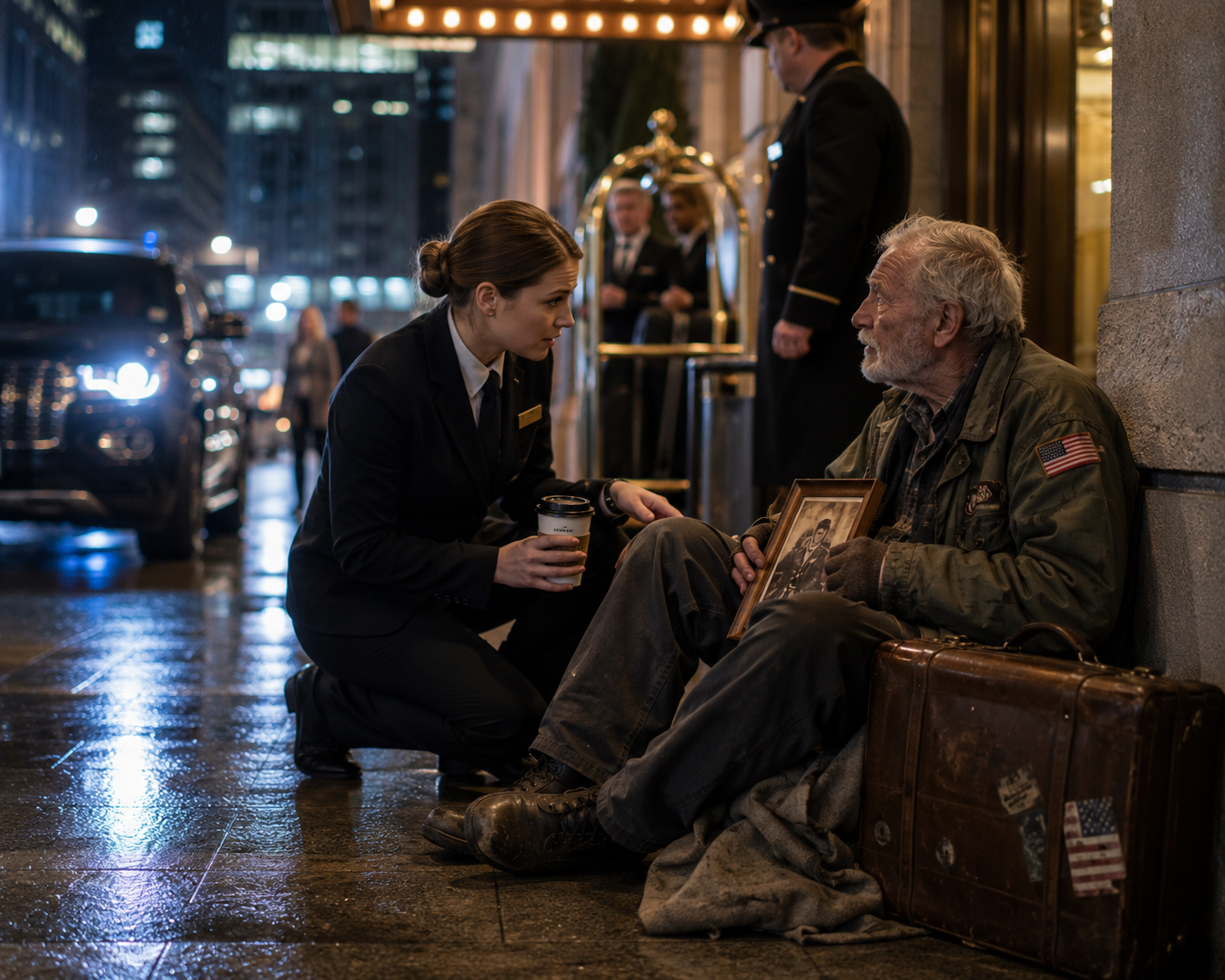 The Elderly Veteran Sat Outside the Hotel Every Night