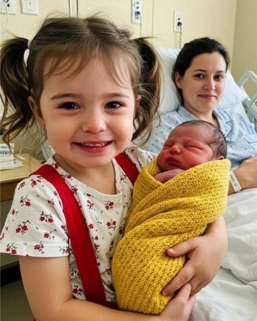 MY DAUGHTER WAS THRILLED TO HOLD HER NEWBORN SISTER—UNTIL SHE WHISPERED ONE WORD THAT SHOOK ME TO MY CORE ==== She sat cross-legged at the edge of the hospital bed, her little hands trembling as they gently cradled the bundle in her lap. My oldest, Lina—just four years old, dressed in her favorite red suspenders and crooked ponytail—looked like she was holding the universe. Her eyes sparkled with something beyond excitement. Reverence, maybe. Or… something I couldn’t place. The room smelled of antiseptic and warm skin. My body ached from the birth, stitches pulling with every breath, but all I could feel in that moment was gratitude. I had worried endlessly during the pregnancy—how would Lina adjust? Would she feel forgotten? But there she was, beaming. Whispering soft “shh” sounds. Rocking just slightly. Everything seemed perfect. Then, she leaned forward. Her face nearly touching her newborn sister’s. And she whispered, “Now I have someone.” I smiled through tears. “Someone to what, baby?” She didn’t look up. Still watching the baby, still swaying. “To keep the secrets with,” she whispered. I felt a chill crawl up my spine. “Secrets?” I asked, trying to sound calm. She finally looked up at me then—eyes wide, too knowing, too old. She nodded slowly, her voice clear now. “Like the ones I don’t tell Daddy.” And before I could speak, before I could push the panic down or reach for her tiny hand, she leaned in again and whispered something else. Something that made the heart monitor skip a beat. Something that made the nurse in the doorway freeze. She said— (Continued in the first —what Lina revealed next changed everything I believed about our home…)